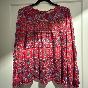 LOFT Red and Blue Paisley Blouse